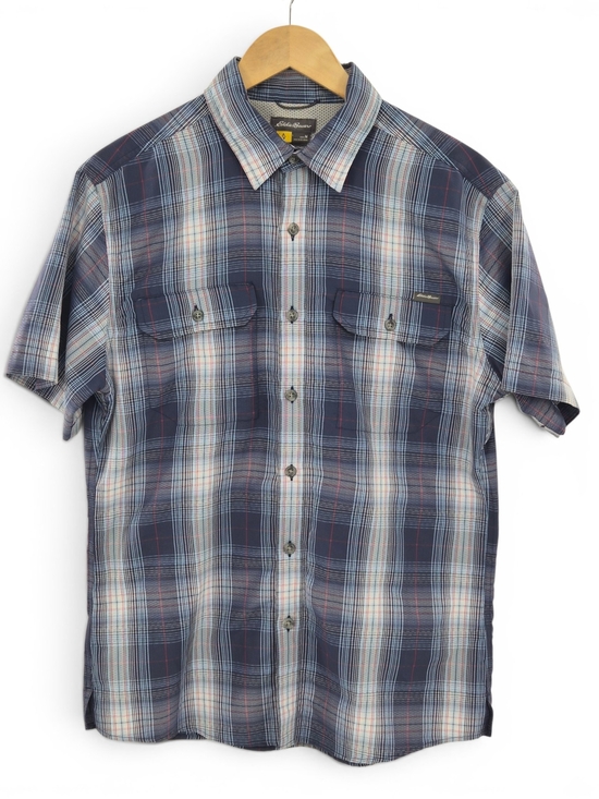 Eddie Bauer Other - Eddie Bauer Travex Fishing Shirt M Blue Plaid Hiking Camping Travel Performance